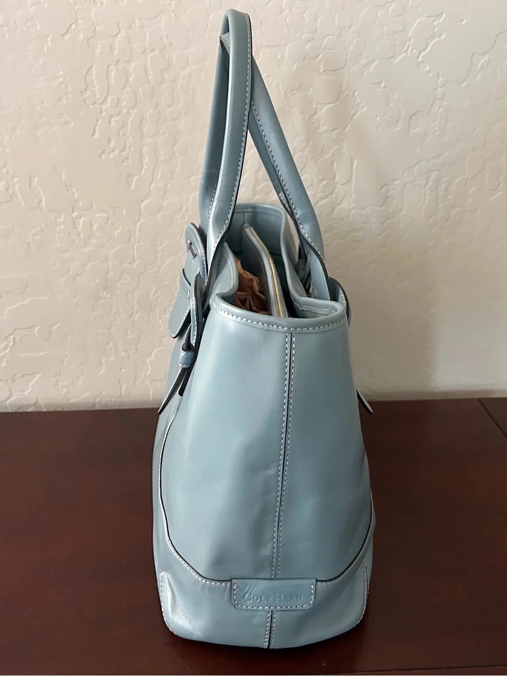 Vintage 90s Cole Han top handle bag Ice Blue